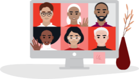 desktop computer screen displaying multiple people